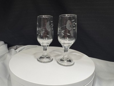 2 VTG Princess House Heritage MINI Champagne Glasses 2oz Etched Shot Glasses