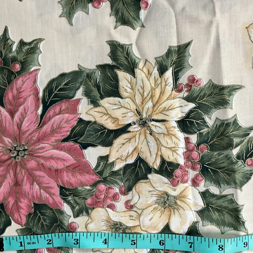 VIP Cranston Poinsettia Holly Cotton Fabric 3.3 Yds x 60″ W Metallic Gold Accent - Image 2 of 4