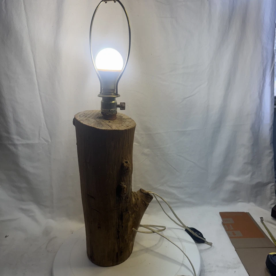 Vintage Wood Log Table Lamp, Rustic Cabin Decor - Image 2 of 4