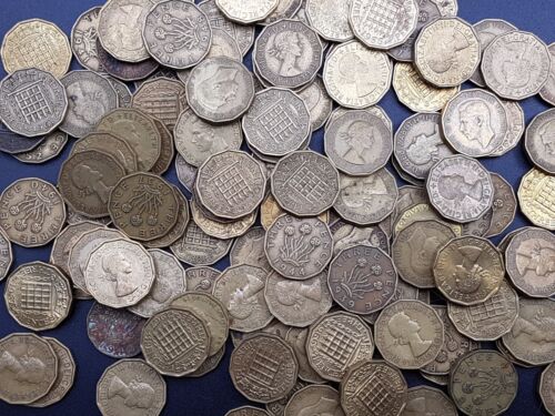 Pièce de trois penny Go, bit Thrupenny 1953-1967 Elizabeth II, en circulation, 3D - Photo 1/4