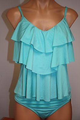 NWT Kenneth Cole Reaction Swimsuit Tankini 2pc Set Sz M Ruffles