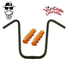 Vtg Lowrider 15" Black U Handlebar 25.4mm W/120mm Sparkle Orange Lowrider Grips.