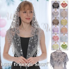 Women Triangular Scarf Prayer Veil Lace Shawl For Muslim Headscarf Hollow Floral