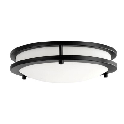 Hampton Bay Flaxmere 12 in. Matte Black Dimmable Integrated LED Flush Mount Ceil