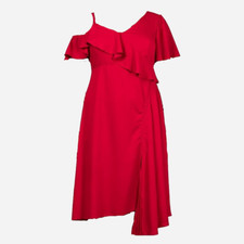 Plus Size Red One Shoulder Ruffle Accent Midi Dress Sizes 18 20 22