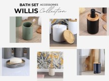 Bathroom Accessories with Natural Accents, Modern 6-piece Set
