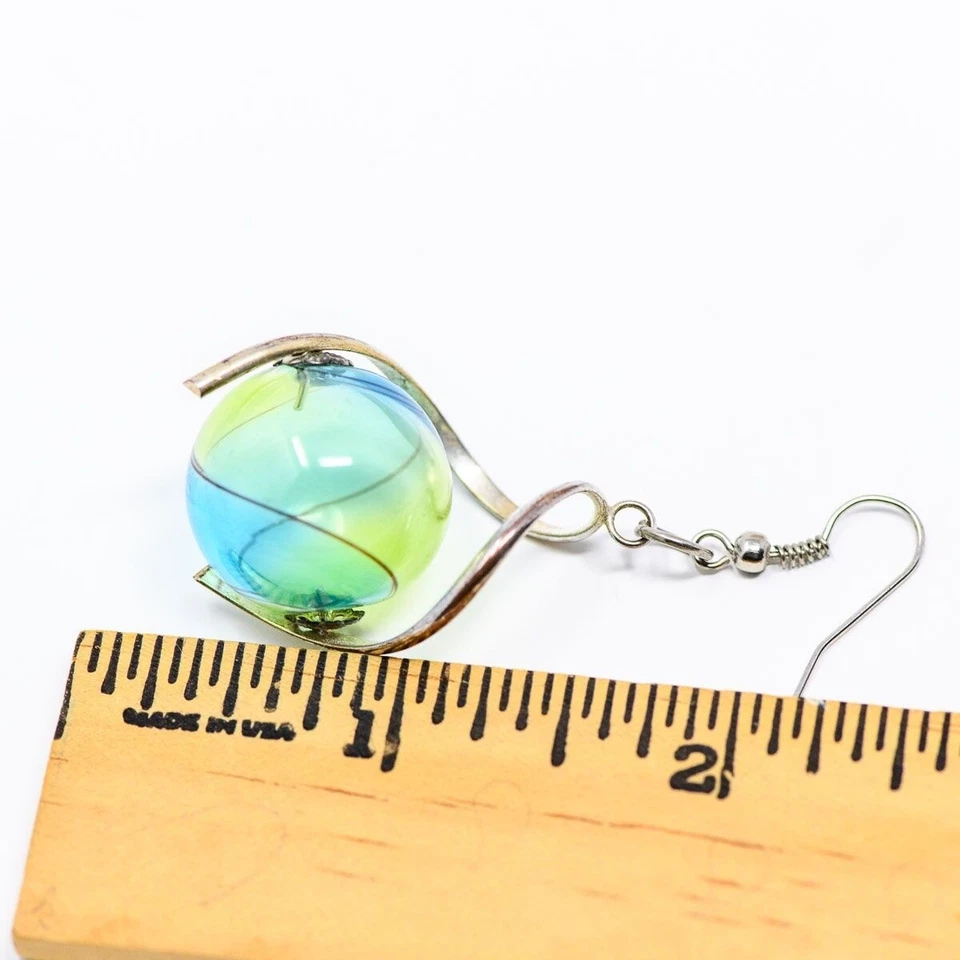 Brincos de gota de orbe de vidro artesanais bolha leve - Imagem 4 de 4