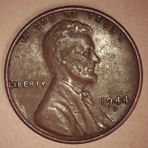Centavo Lincoln 1944 D error de laminación centavo de trigo cobre centavo pequeño cabeza Lincoln - Imagen 4 de 5