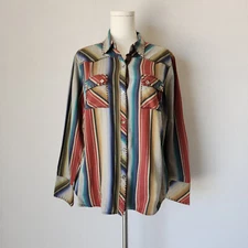 Roper Western Contrast Stitch Pearl Snap Shirt Long Sleeve Multi-Stripe Womens L