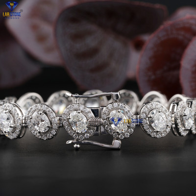 15.84 TDW Oval & Round Cut Moissanite Diamond Bracelet 10k White Gold Labstone