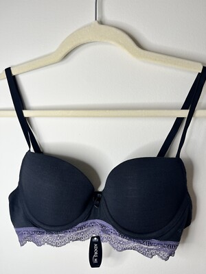 Adore Me Push Up Bra 32B New with Tags  Black with Purple Lace