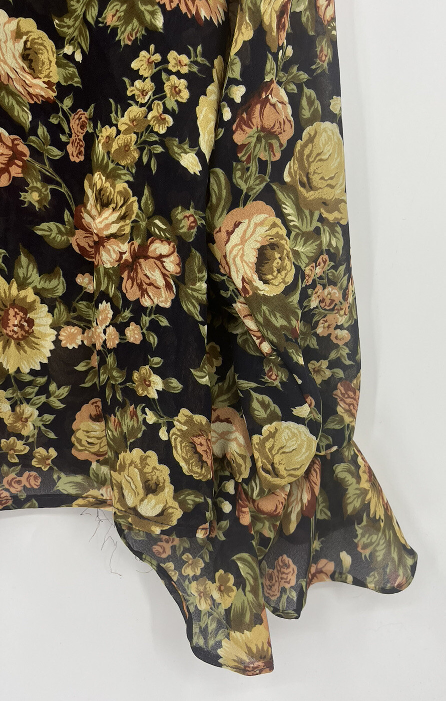 Vintage Sostanza Y2K Navy Floral Ruffled Popover Blouse Size Medium Flowy