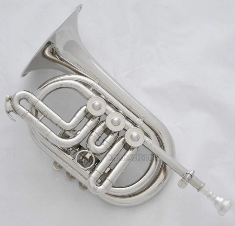 Válvula giratoria de níquel plateado de alta calidad corneta cuerno Bb con estuche de cuero Foto 3 de 4