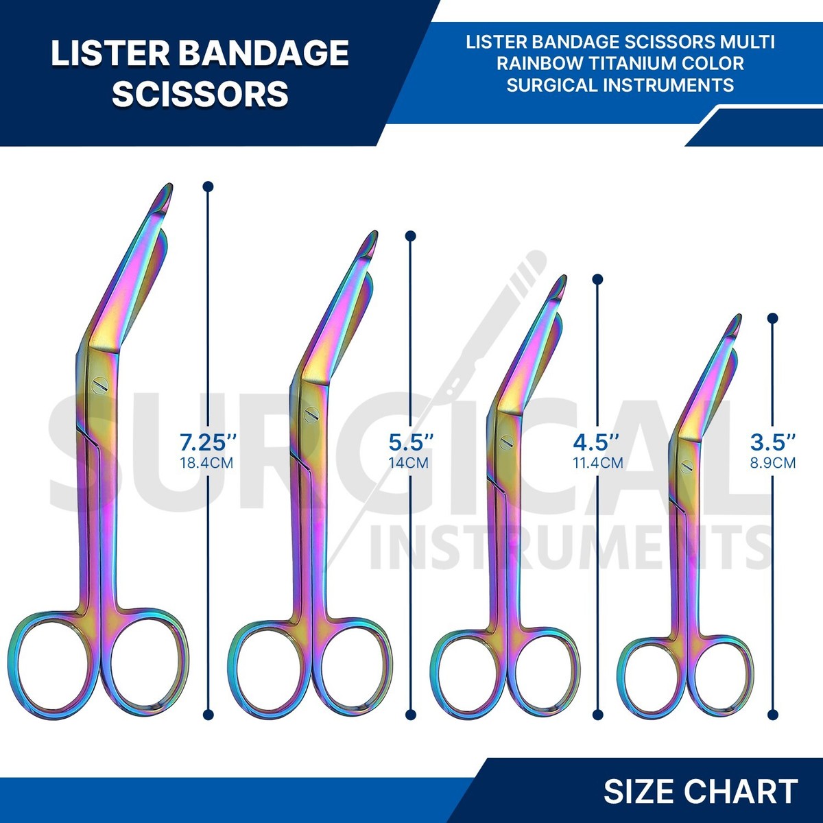 Nurse Medical Scissors 4 Pcs Multi Titanium Rainbow Lister Bandage Scissors Set| Surgical Mart 3.5 Inch Titanium Scissors Nurse Medical Scissors 4 Pcs Multi Titanium Rainbow Lister Bandage Scissors Set| Surgical Mart 3.5 Inch Titanium Scissors