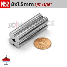 8mm x 1.5mm N52 Very Strong Round Disc Rare Earth Neodymium Magnets 8x1.5mm