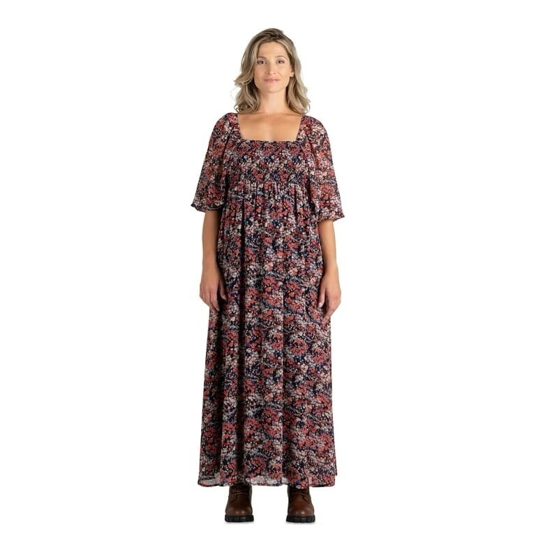 Destination Maternity Women's Smocked Babydoll Maternity Maxi Dress Floral XXL - Image 2 of 4