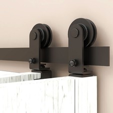 Top Mount Roller Bifold Sliding Barn Door Hardware Kit Black Flat Track Modern
