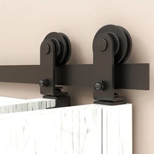 Top Mount Roller Bifold Sliding Barn Door Hardware Kit Black Flat Track Modern
