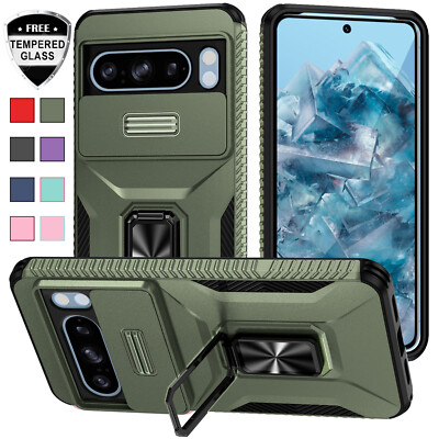 For Google Pixel 8 Pro 7A 7 Pro Rugged Case Slide Camera Cover+Screen Protector