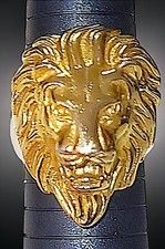 STAINLESS STEEL GOLD PLATED LION HEAD MAIN FIGURAL STATEMENT MEN'S RING SZ 12.75