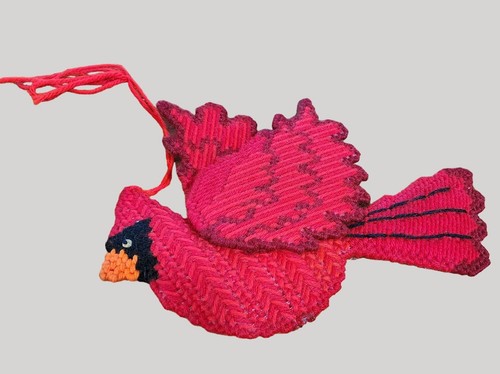 3D Cardinal Bird Hanging Ornament 9.75" Long Plastic Canvas Red Handcrafted