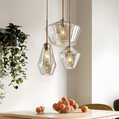 3-Head Champagne Gold Glass Pendant Lamp Modern Chandelier Ceiling Hanging Light