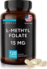 L-Methylfolate 15mg (120 Capsules), for Folic Acid Deficiency, L Methyl Folate