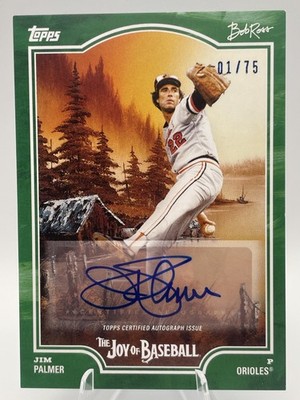 2025 Topps X Bob Ross The Joy of Baseball Jim Palmer #68G Sap Green Auto 01/75
