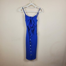 4SI3NNA Celine Knotted Detail Midi Button Front Dress in Blue Size S