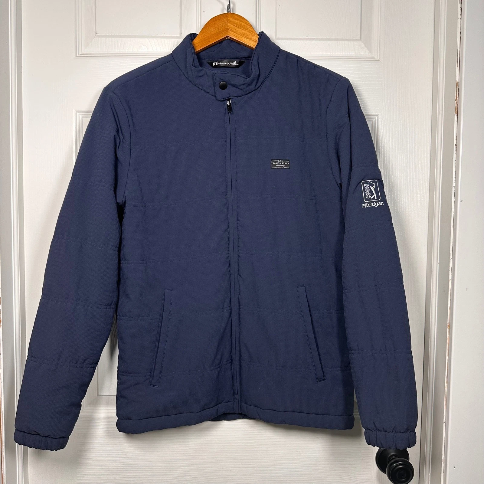 TravisMathew Navy Blue TPC Michigan Quilted Puffer Jacket Mens Small Full Zip
