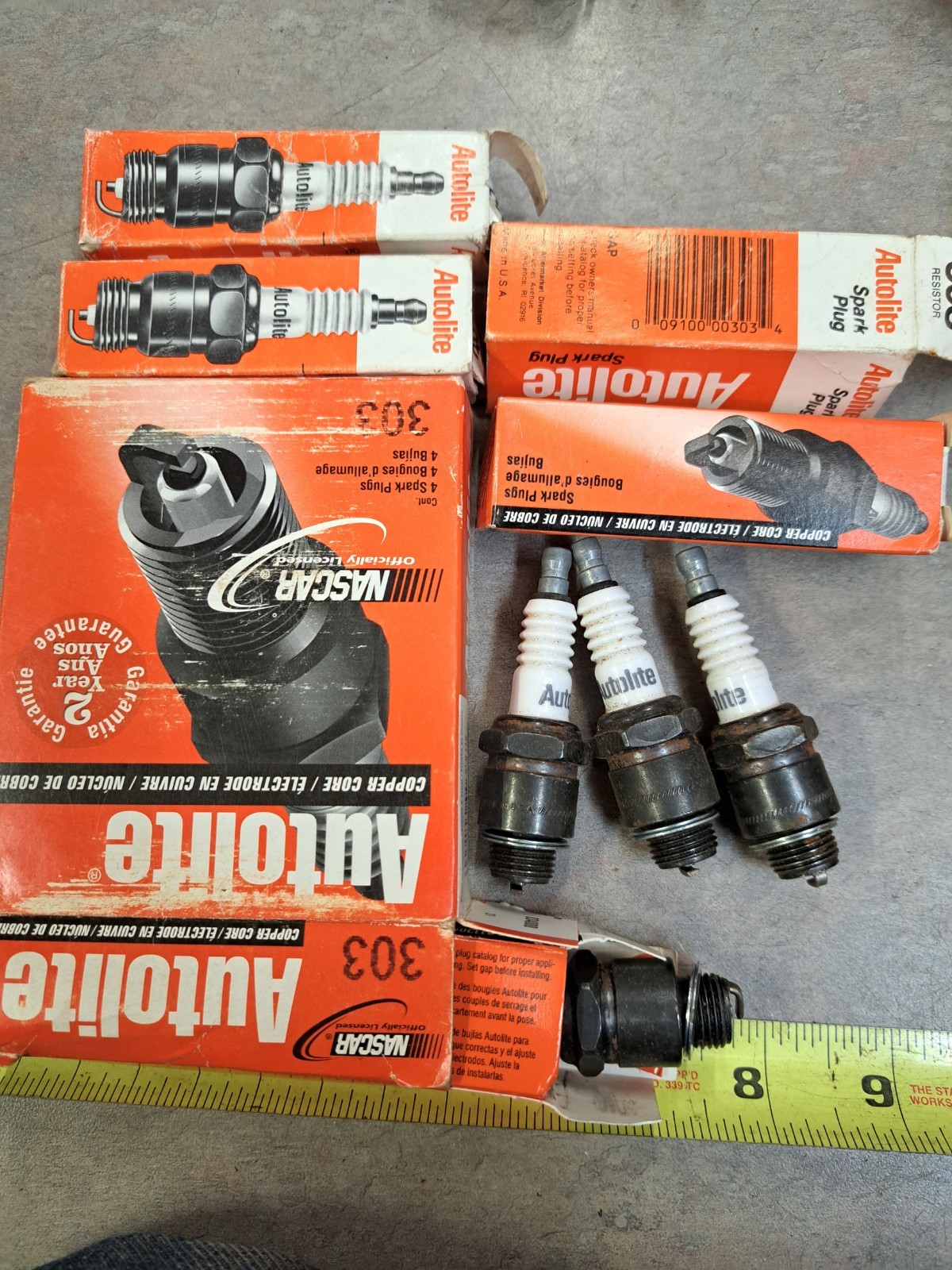 Lot of  9 303 Autolite Vintage Spark Plugs 1 with out a box