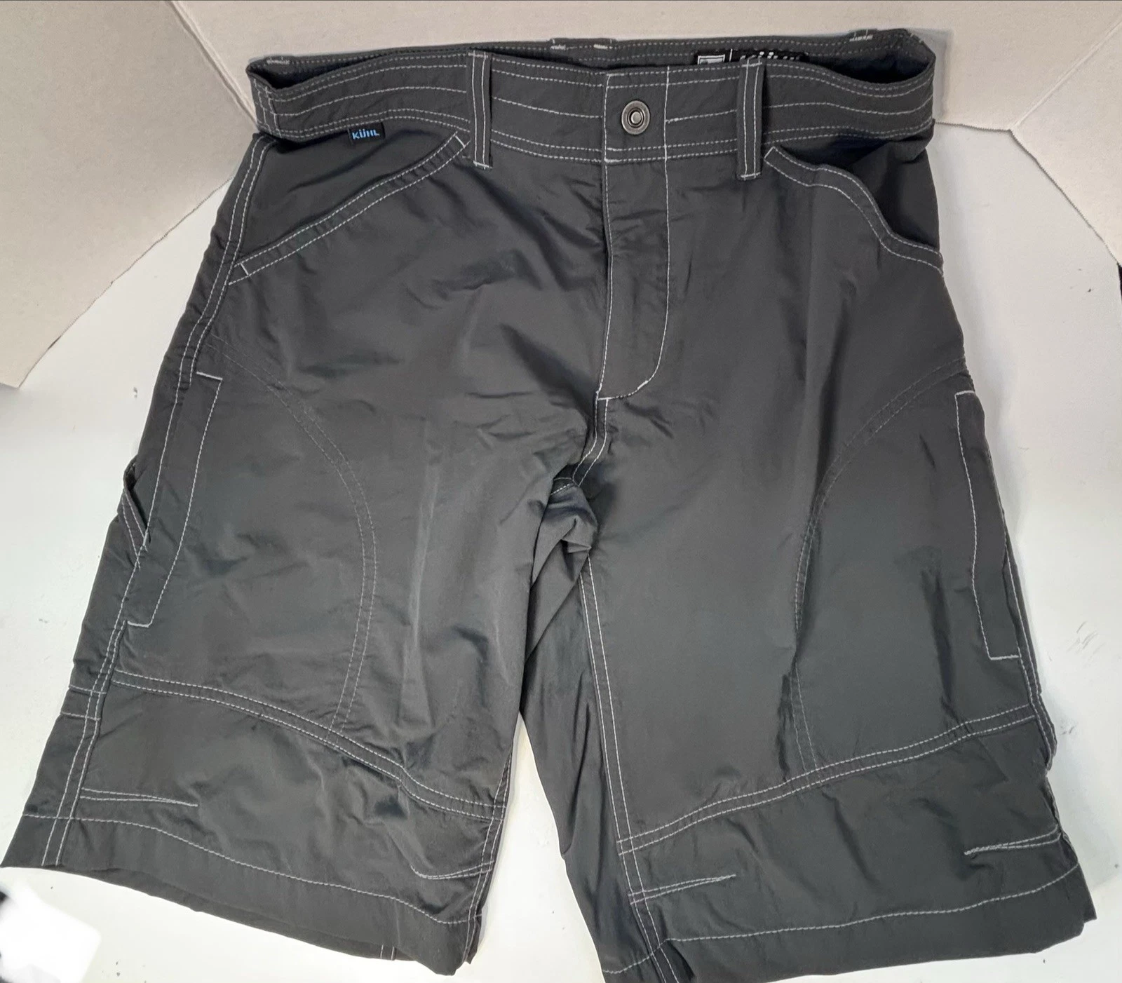 Kuhl Renegade Hiking Shorts Mens 32 Gray Nylon Stretch Outdoor Trail Side Cargo