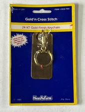 Vintage NeedleForm Gold'n Cross Stitch 24 KT Gold Finish Keychain 1985 USA NEW
