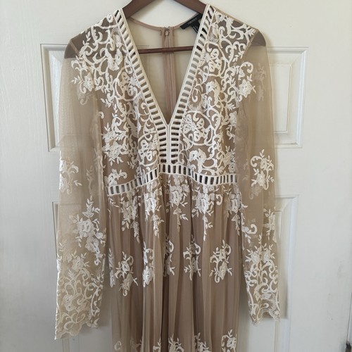 Embroidered Babydoll Maxi Dress Fairy Romantic Sheer Size Large Boho Mesh Lace - Picture 3 of 12