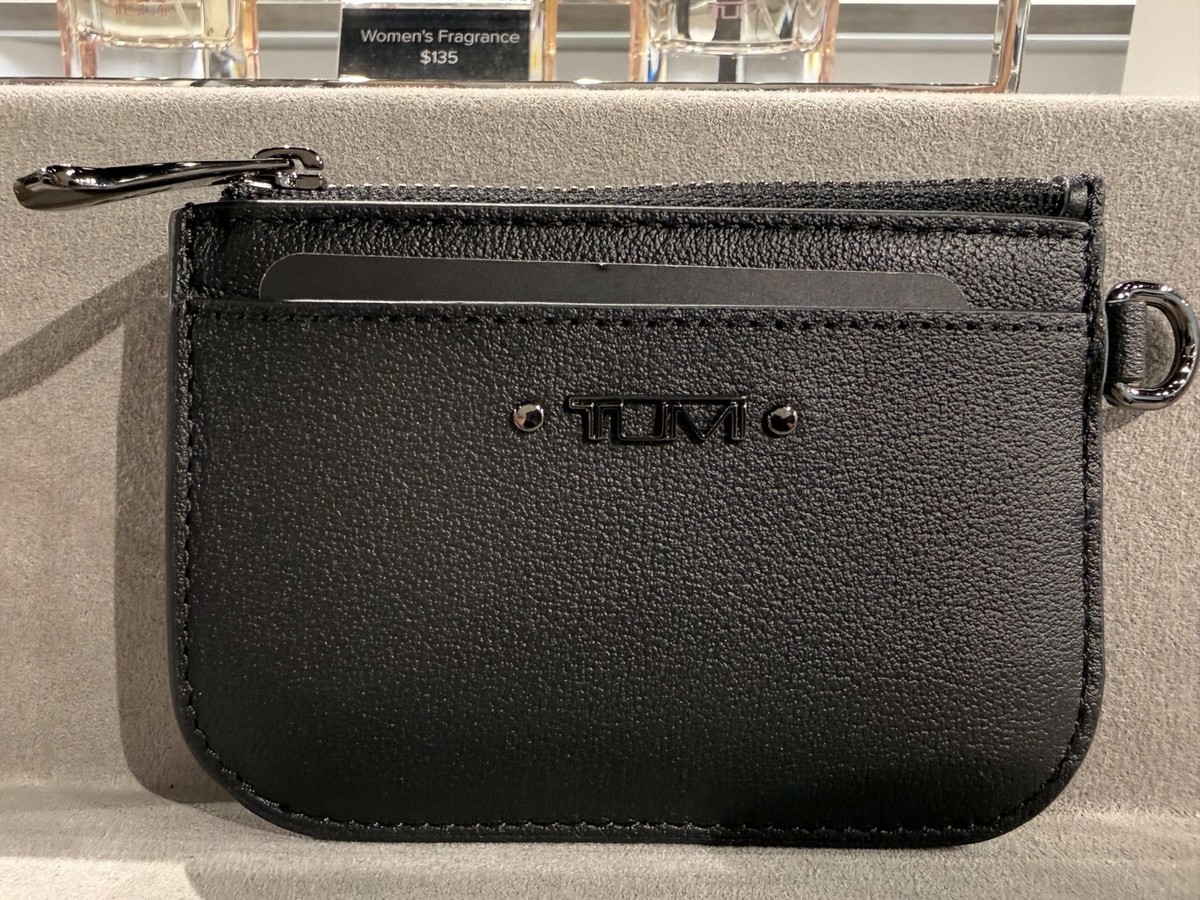 NEW Tumi 100% Leather Zip Top CARD CASE Wallet - BLACK with