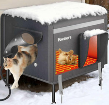 Heated Outdoor Cat House for outside Cats, 19'' Large Insulated Weatherproof Cat