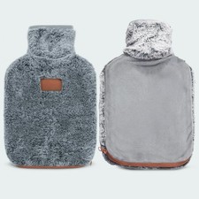 Image of 2L Hot Water Bottle & Faux Fur Cover Soft Plush Bottle for Pain Relief Sleep
