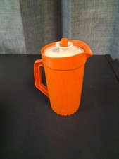 Vintage Tupperware Toys Tuppertoys Mini Pitcher 1399 5" Orange Push Button Lid