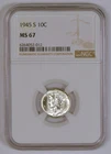 1945-S Mercury Dime Silver Coin Graded MS67 or Mint State 67 by NGC
