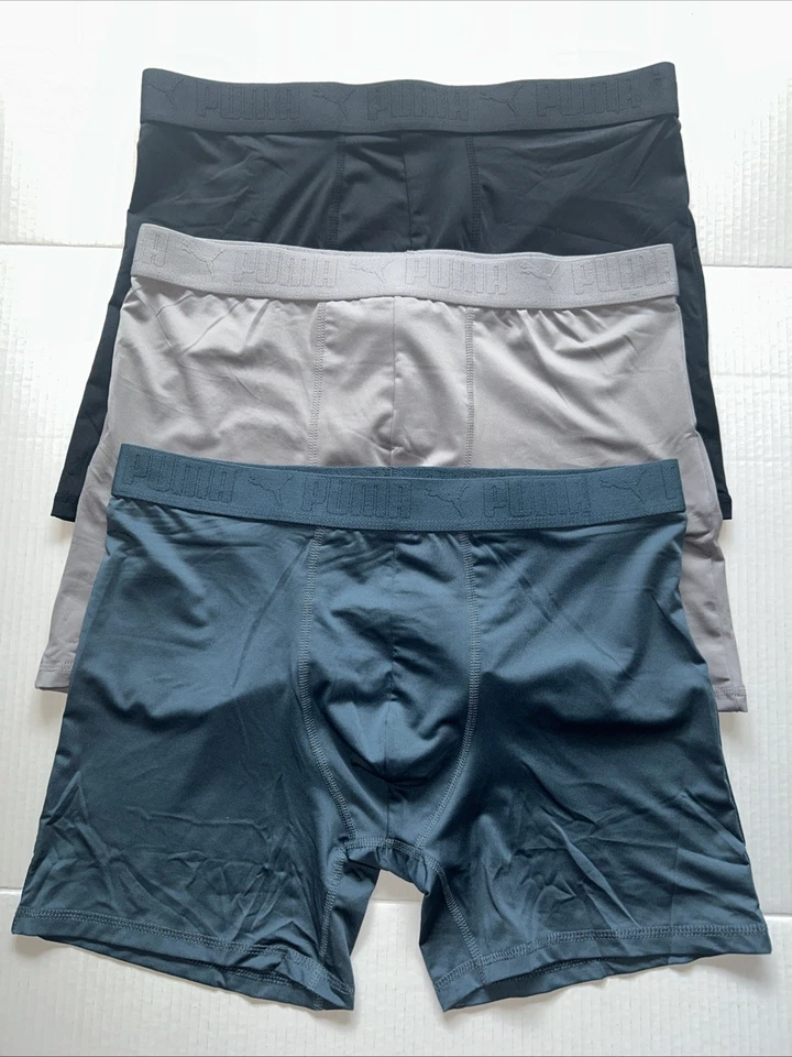 Calzoncillos boxer deportivos PUMA para hombre, XL, 55782-H024, verde/gris/negro, 3 pares, nuevos sin etiquetas Foto 2 de 4