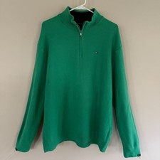 Tommy Hilfiger Pique 1/4 Zip Pullover Sweater Forest Green Men's Size XXL 2XL