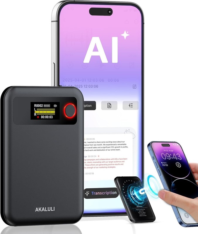 AI Voice Recorder 64GB with Transcription Summaries App Control 30H Recording