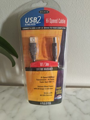 Belkin USB2 Hi-Speed Gold Plated Contacts Cable A-Male B-Male 10 Feet / 3 Meters