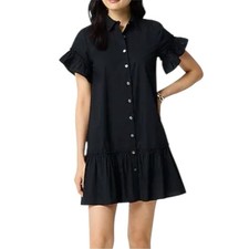 J Crew Fac NWT Ruffle Sleeve Mini Shirt Dress Size 0 in Black