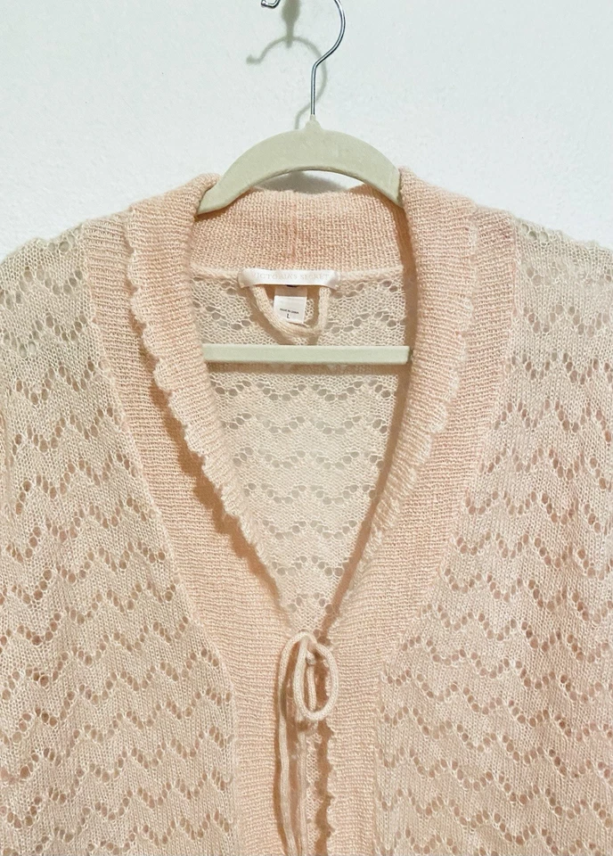 Cárdigan Suéter Mujer Victorias Secret Grande Rosa Pointelle Corbata Frontal Y2K Foto 2 de 4