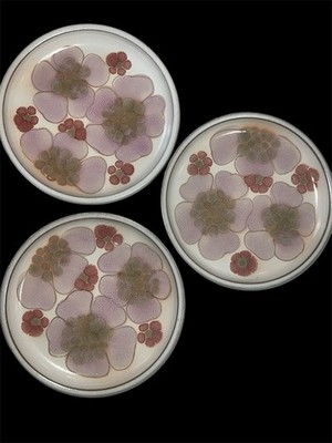 Denby England Floral Stoneware Salad Plates Set of 3 Vintage 1970s