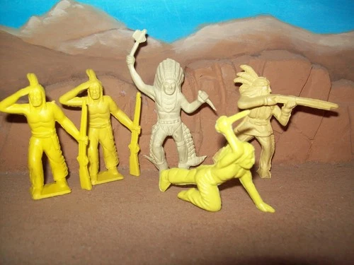 Lot of five original, vintage Marx Fort Apache Rin Tin Tin  "Stockade " Indians