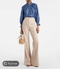 Veronica Beard Linen Twill Blend Flared Pants...