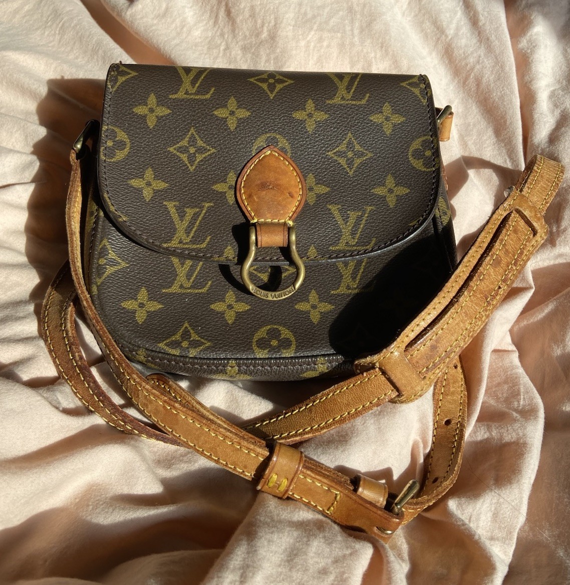 Louis Vuitton Monogram Canvas Shoulder Bag Brown Leather Strap Size Small ~ Used