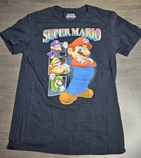 Men's Super Mario Black Short Sleeve Cotton T-Shirt Size Small (34/36) Nintendo